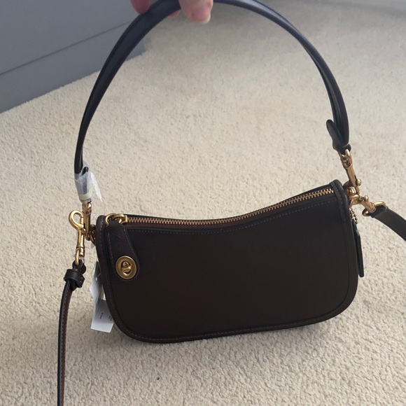 Coach Handbags - Coach Dark Brown Leather Swinger Crossbody with Gold Turnlock